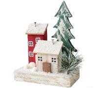 Adorno de casa de madera de pueblo navideño con detalles hechos a mano para decoración de mesa de chalet de esquí (C/200 g)
