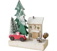Adorno de casa de madera de pueblo navideño con detalles hechos a mano para decoración de mesa de chalet de esquí (D/215 g)