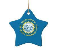 Adorno de cerámica con diseño de bandera de Dakota del Sur, colgante de corazón de estrella de doble cara para decoración navideña