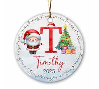 Adorno de cerámica con inicial T para Navidad 2025, adorno personalizado con monograma del alfabeto T, adornos con nombre de letra de Navidad, adornos para niños, regalo de recuerdo personalizado para