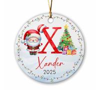 Adorno de cerámica con monograma personalizado, adorno de Navidad 2025, regalo para familiares y amigos, adornos de inicial X de Papá Noel, nombre personalizado y letra X del año, adornos de monograma