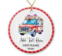 Adorno de cerámica de ambulancia para Navidad 2025, adorno de Navidad paramédico personalizado, regalos para conductor, conductor de ambulancia, regalo de recuerdo de Navidad, texto y nombre