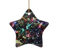 Adorno de cerámica de Navidad, bonita estrella o corazón, decoración colgante de árbol de Navidad, decoración del hogar, pintura colorida, impresión estándar