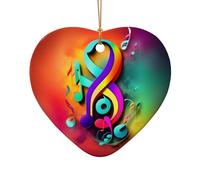 Adorno de cerámica de Navidad con bonito diseño de estrella o corazón, decoración para el hogar, decoración del hogar con notas musicales coloridas