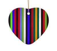 Adorno de cerámica de Navidad con diseño de estrella o corazón, decoración colgante de árbol de Navidad, decoración del hogar, rayas de colores