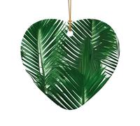 Adorno de cerámica de Navidad con diseño de estrella o corazón, decoración para el hogar, árbol de Navidad, estampado de hojas de palma verde