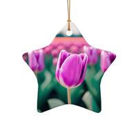 Adorno de cerámica de Navidad con diseño de estrella o corazón, decoración para el hogar, decoración del hogar, tulipanes morados