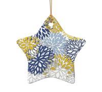 Adorno de cerámica de Navidad con diseño de estrella o corazón, decoración para el hogar, decoración del hogar, estampado de flores de colores