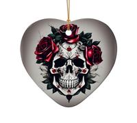 Adorno de cerámica de Navidad con diseño de estrella o corazón, decoración para el hogar, diseño de calavera de rosa roja