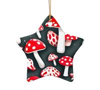 Adorno de cerámica de Navidad con diseño de estrella o corazón, decoración para el hogar, diseño de hongos rojos y blancos