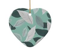 Adorno de cerámica de Navidad con diseño de estrella o corazón, decoración para el hogar, diseño de hojas grises menta