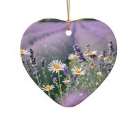 Adorno de cerámica de Navidad con diseño de estrella o corazón, decoración para el hogar, diseño de lavanda y margaritas