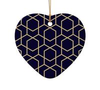 Adorno de cerámica de Navidad con diseño de estrella o corazón, decoración para el hogar, diseño de líneas geométricas