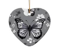 Adorno de cerámica de Navidad con diseño de estrella o corazón, decoración para el hogar, diseño de mariposa gris y verde azulado