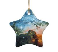 Adorno de cerámica de Navidad con diseño de estrella o corazón, decoración para el hogar, galaxia espacial. (2)