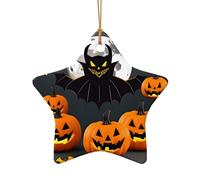 Adorno de cerámica de Navidad con diseño de estrella o corazón, decoración para el hogar, Halloween, luna, murciélago, calabaza