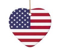 Adorno de cerámica de Navidad con diseño de estrella o corazón para colgar en el árbol de Navidad, decoración del hogar, bandera americana