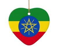 Adorno de cerámica de Navidad con diseño de estrella o corazón para colgar en el árbol de Navidad, decoración del hogar, bandera de Etiopía