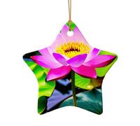 Adorno de cerámica de Navidad con diseño de estrella o corazón para colgar en el árbol de Navidad, decoración del hogar, flores de loto