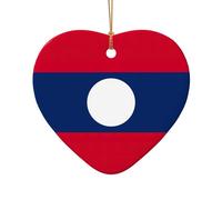 Adorno de cerámica de Navidad con diseño de estrella o corazón para colgar en el árbol de Navidad, decoración del hogar, bandera de Laos