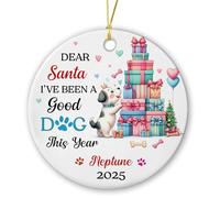 Adorno De Cerámica He Sido Un Buen Perro Este Año Adornos Colgantes De Cerámica Decoración Navideña Ideal Colgantes De Navidad para Fiestas Niños Regalo 7.3Cm
