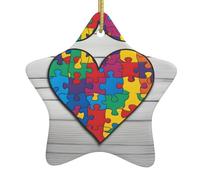 Adorno de cerámica para árbol de Navidad, diseño de estrella colgante de YYHWHJDE sobre el autismo, piezas de rompecabezas impresas en forma de corazón para decoración del hogar, exhibiciones