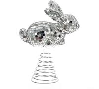 Adorno de conejo de discoteca plateado con acabado de espejo para Pascua, fiesta de San Valentín, vacaciones, boda, decoración de lugar, decoración rústica de árbol de espuma de metal (estilo B)