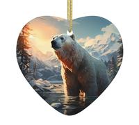 Adorno de corazón de cerámica con diseño de oso polar en invierno, ideal para Navidad y fiestas familiares