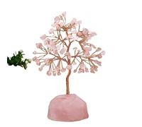 Adorno de cristal, 1 pieza, base creativa de piedra de cristal natural rosa, adorno de árbol de la riqueza con hojas de piedra triturada natural rosa, adorno de escritorio de árbol de la vida simple,