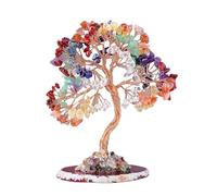 Adorno de cristal, adorno de árbol de piedra de cristal de color natural, base de piedra natural, árbol de la fortuna, piedra colorida, árbol de la vida, adorno de escritorio, 1 pieza