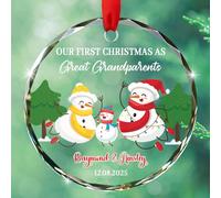 Adorno de cristal con diseño de muñeco de nieve con texto en inglés "Our First Christmas As Great Grandparents", 2025, fecha y nombres personalizados, gran abuelo, muñeco de nieve, regalo para la