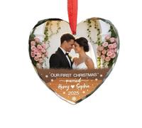 Adorno de cristal con foto de Mr & Mrs Pareja, nuestro primer regalo de Navidad, día de San Valentín, boda, decoración de árbol casado de primera Navidad