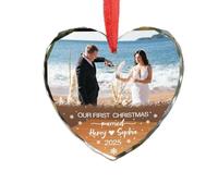 Adorno de cristal con foto de nuestra primera Navidad para pareja, decoración personalizada para árbol de San Valentín