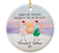 Adorno de cristal de mar de Navidad 2025, adorno de cerámica con piezas acrílicas, regalo para mejores amigos, mejores amigos, hermanas del alma, amigos personalizados son tesoros, decoración de
