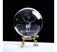 Adorno de cristal grabado con láser 3D Reno en miniatura Decoración del hogar Accesorios de decoración navideña Esfera-Bola de 8 cm Con base dorada