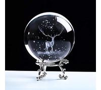 Adorno de cristal grabado con láser 3D Reno en miniatura Decoración del hogar Accesorios de decoración navideña Esfera-Bola de 8 cm Con base plateada