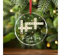Adorno de cristal personalizado con crucigrama familiar, adorno de rompecabezas con nombres de familia, familia Scrabble (diseño B)