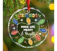 Adorno de cristal personalizado con texto en inglés "Friends Make Life Merry & Bright" para Navidad 2025, adorno para árbol de Navidad, regalos para amigos, mejores amigos, alma, hermana, mejor amiga