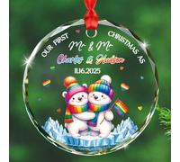Adorno de cristal polar personalizado con texto en inglés "Our First Christmas As Mr & Mr 2025, 1st Xmas As Mr & Mr Polar Ornament Gift for Couple Gay Wedding Anniversary", fecha y nombres
