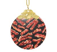 Adorno de cristal redondo clásico con diseño de tocino, clip de metal, colgante de vacaciones para árbol y decoración del hogar