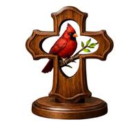 Adorno de cruz cardenal hecho a mano, adorno conmemorativo de madera en tono carmesí para decoración del hogar, la oficina o la iglesia