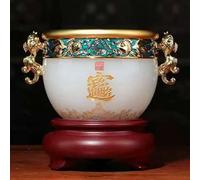 Adorno de cuenco de riqueza Feng Shui con asas de pez dorado: un cuenco de la suerte blanco y dorado for decoración del hogar y la oficina, un regalo de prosperidad y buena fortuna.(A)