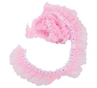 Adorno de Encaje de 5 Yardas, Cinta de Malla Plisada con Puntos de Impresión de 4,5cm de Ancho, Tela con Volantes para Costura Artesanal de Recorte (Rosa)