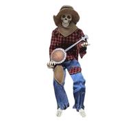 Adorno de escritorio de esqueleto musical animado para Halloween y otoño con canciones multilingües y accesorios para fotomatón (rojo, talla única)