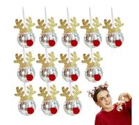 Adorno de espejos de coche con bola de discoteca,Adornos de bola de discoteca con espejos,Colgantes de decoración para árboles de Navidad con asta de ciervo - 12X adornos de bolas de Navidad espejos d