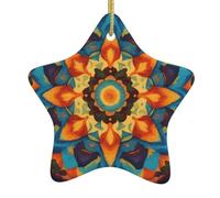Adorno de estrella colgante de cerámica para árbol de Navidad, caleidoscopio, mandala impreso para decoración del hogar, exhibiciones comerciales