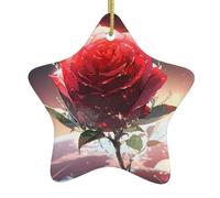 Adorno de estrella colgante de cerámica para árbol de Navidad, con diseño de rosa solitaria en el planeta, puede añadir un toque romántico a festivales o fiestas
