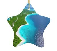 Adorno de estrella colgante de cerámica para árbol de Navidad con texto en inglés "HJFCZH an Island in the Ocean" para decoración del hogar, exhibiciones comerciales