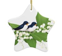 Adorno de estrella colgante de cerámica para árbol de Navidad con texto en inglés "YYHWHJDE Swallows Among the Lily of the Valley" impreso para decoración del hogar, exhibiciones comerciales