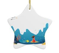 Adorno de estrella colgante de cerámica para árbol de Navidad con texto en inglés «YYHWHJDE the Little Girl» con estampado de océano que puede añadir un toque romántico a festivales o fiestas